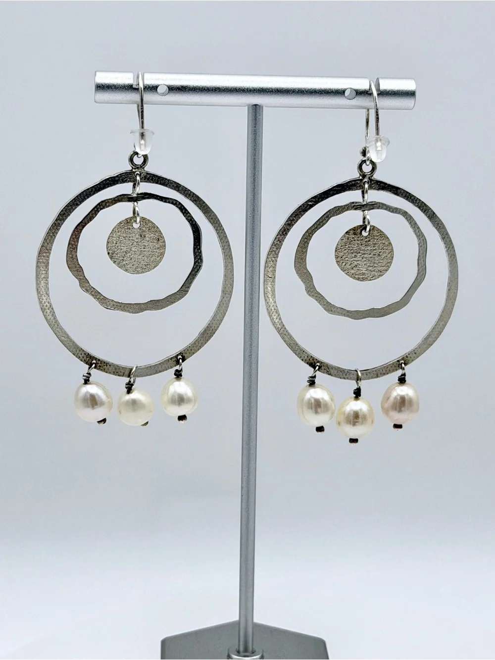 Silpada Rare HTF Sterling PEARLS OF WISDOM Wire Drop Multi-Hoop Earrings wPearls - Picture 3 of 12